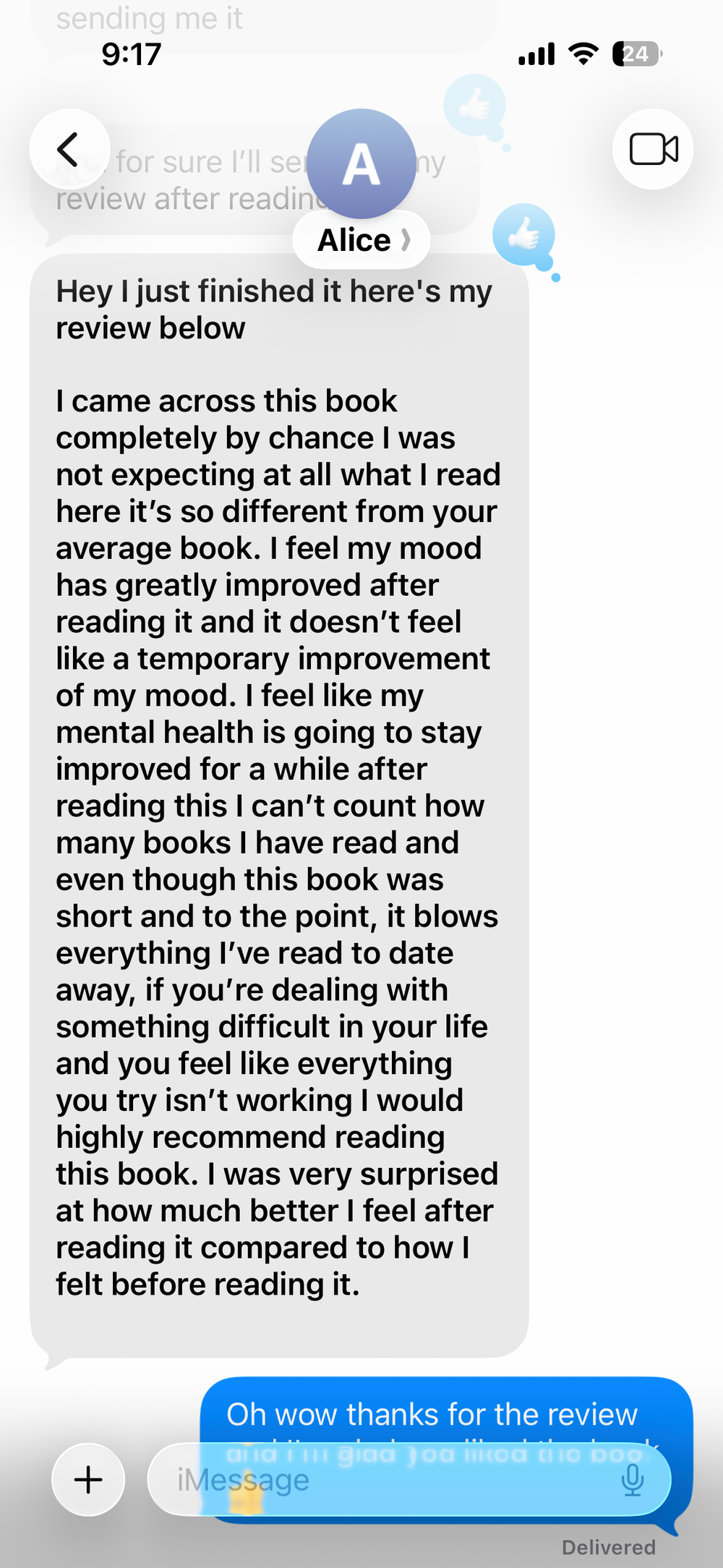 Reader text message review sgggcreenshot
